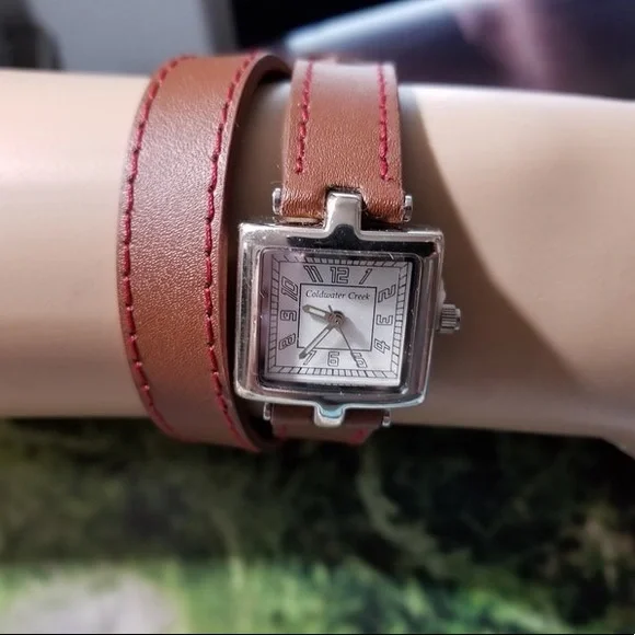 Coldwater Creek Accessories Coldwater Creek Genuine Leather Silver Double Wrap Around Quartz Watch Poshmark